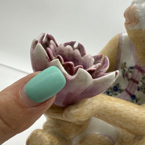 Vintage Chinoiserie Porcelain Ceramic Monkey Baby Lotus Flower People Rep China - Picture 16 of 16